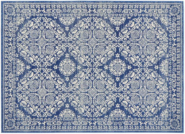 Flat lay of Mirage 358 Navy Rug with ornate floral motifs