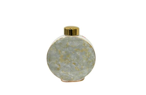 Small Marble Vase – 23x28x8cm ceramic vase with marble-textured front and gold detailing, perfect for shelves, consoles, or side tables