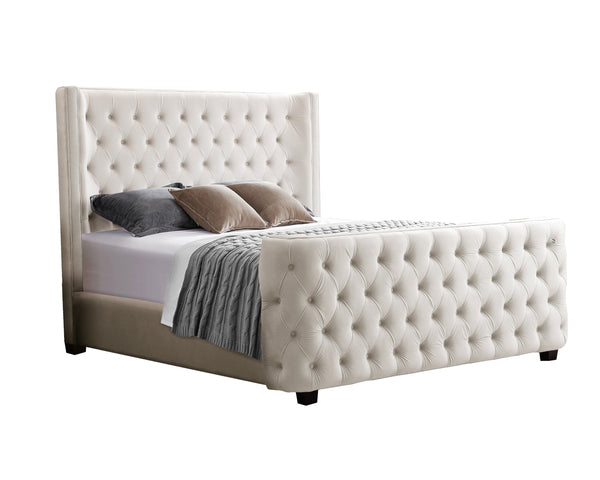 Milan Bed in Cream Velvet showcasing elegant chesterfield-inspired tufted headboard and end board design.