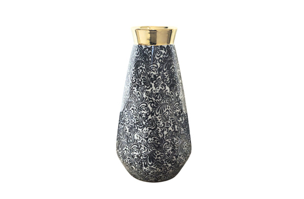 Large Minx flower vase in white, grey, and gold – 35cm tall elegant décor piece