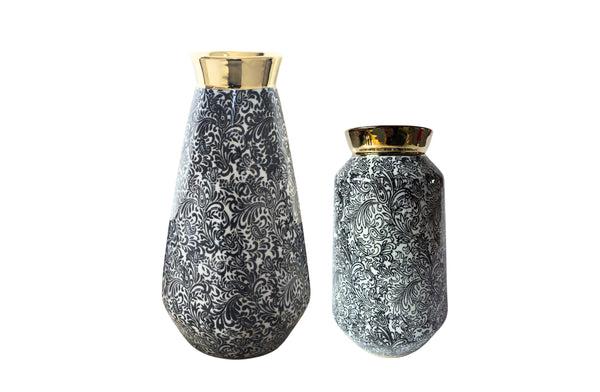 Minx flower vases in elegant white, grey, and gold – available in two sizes for modern décor