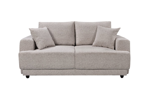 Beige Nora 2-seater fixed sofa with plush cushions – compact, stylish, and perfect for modern small-space living.