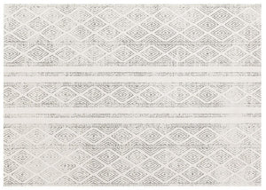 Top view of the Oasis 450 Grey Rug by Furniture and Giftware, showcasing soft grey diamond patterns and horizontal stripes.