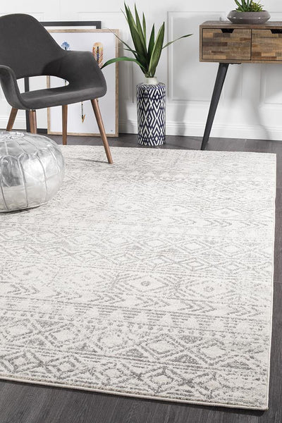 Oasis Grey Rug in modern living room with rustic accents