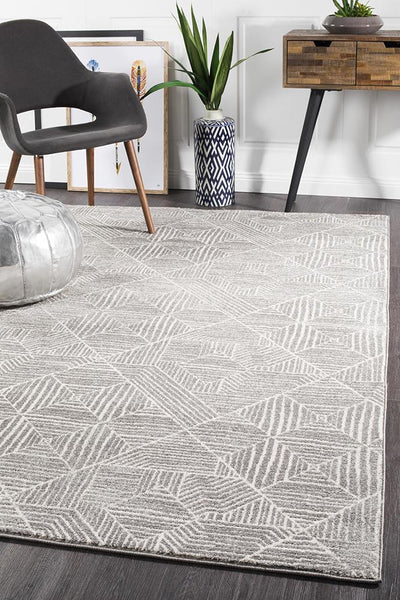Oasis Silver Rug styled in a chic modern living room