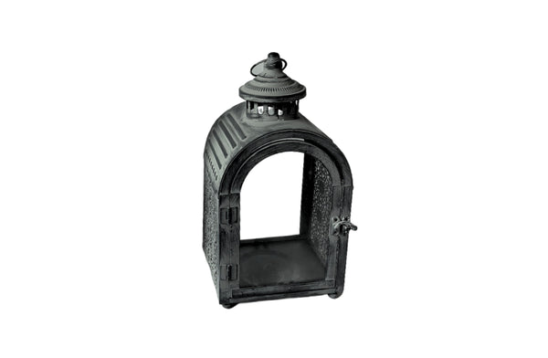 Small Rustic Arch Lantern – 28cm metal decorative lantern with vintage-style arch design and side latch door, ideal for candles or LED lights