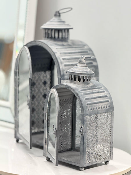 ide view of Rustic Arch Lantern Set – featuring ornate metalwork and arched structure, ideal for candles or LED lighting display