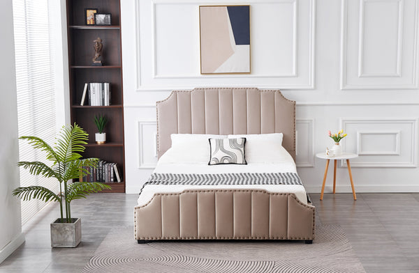 Front view of Santosa Champagne Velvet Bed with elegant tufted detailing.