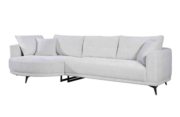 Savannah Round Chaise Lounge Set in Beige – Close-up of curved armrest and soft cushions, showcasing textured fabric and rounded comfort.