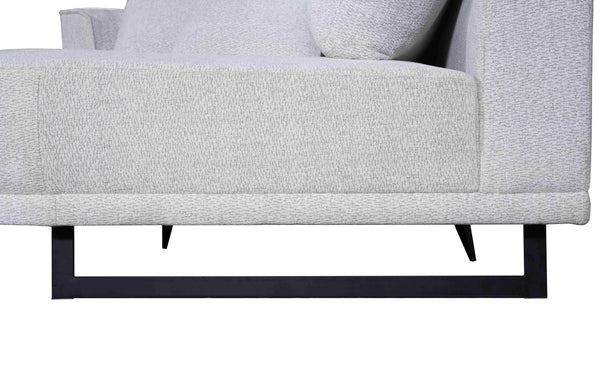 Savannah Round Chaise Lounge Set in Beige – Detailed close-up of the fabric base and sleek black timber-style legs with metal support frame.