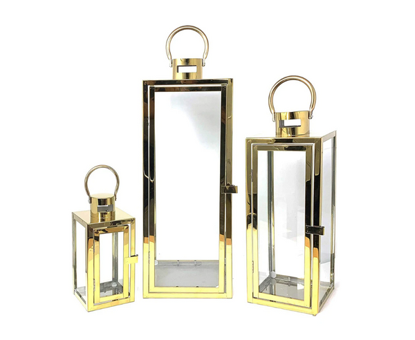 Polished Metal and Glass Lanterns -  2 Colours Available