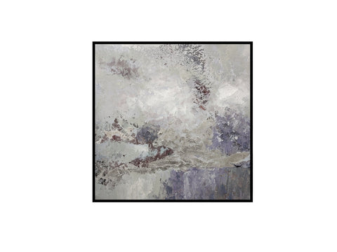Abstract silver marble wall art with subtle foil accents in a sleek black frame, 80x80cm.