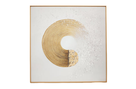 Spiral Wall Art – 80x80cm canvas with textured gold spiral design and matching gold frame, perfect for modern and luxurious interior décor