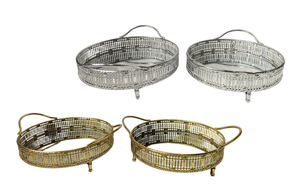 Tessa Round Tray Set of 2 in Antique Gold and Antique Silver finishes – elegant metal trays for serving, organizing, or décor

