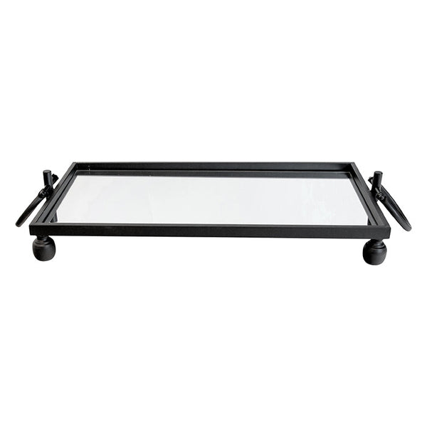 Eliza Rectangle Iron Mirror Tray with Handles - Black/Gold/Silver - 3 Sizes Available