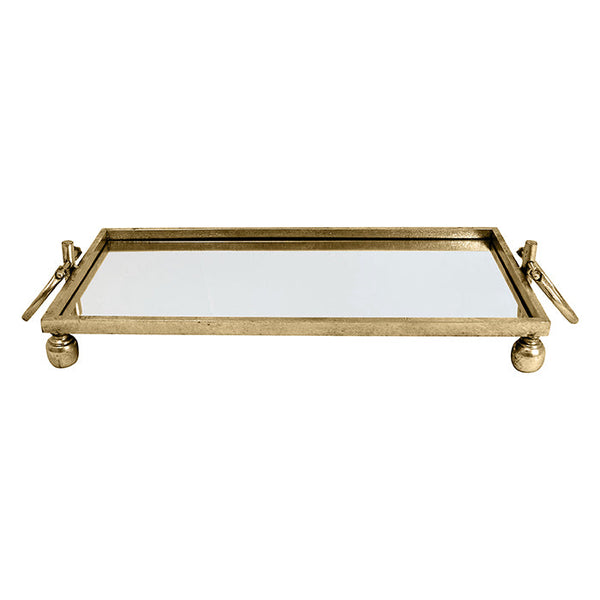 Eliza Rectangle Iron Mirror Tray with Handles - Black/Gold/Silver - 3 Sizes Available