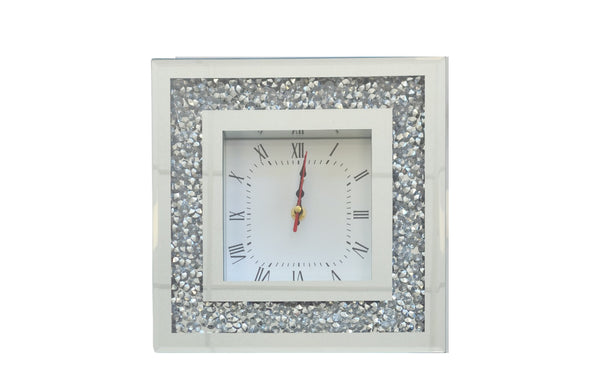 Elegant square Vogue Diamond table clock with shimmering crystal border, luxury decorative accent piece.