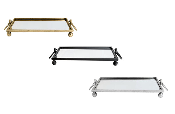 Eliza Iron Mirror Tray with Handles - Black/Gold/Silver - 4 Sizes Available