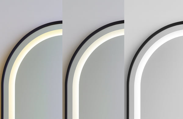 Close up of black metal frame with integrated LED strip highlighting premium modern finish