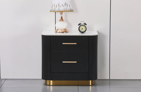 fluted bedside table black finish gold base modern bedroom furniture