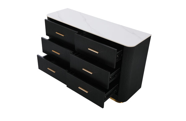 black fluted dresser with six drawers open storage detail