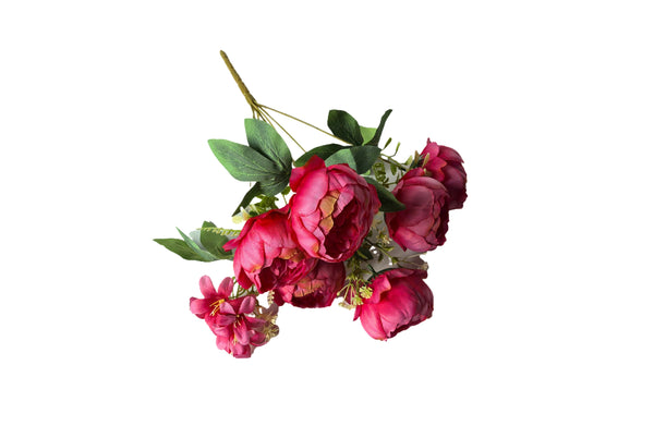  Artificial blush peony and frangipani bunch, 43cm, elegant soft-toned flowers.