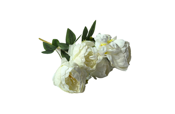 Artificial white peony and frangipani bunch, 43cm, classic floral décor.