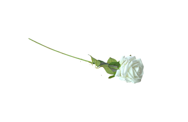 Crisp white artificial rose stem adds grace to any arrangement.
