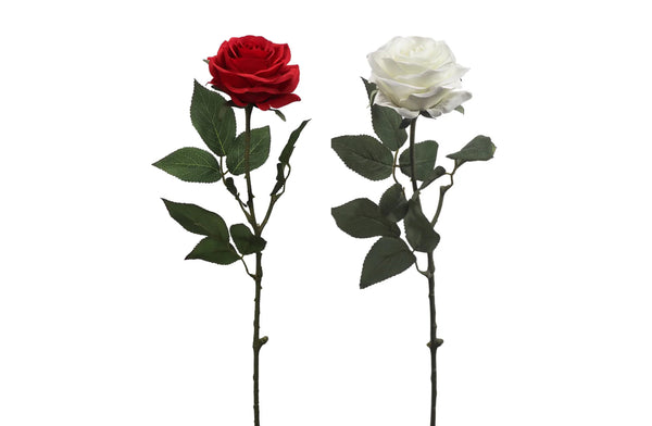 Lifelike artificial red and white stem roses – 62cm tall, perfect for elegant décor