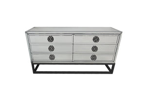 Athens Mirrored Dresser Table with six drawers, black frame and elegant reflective finish