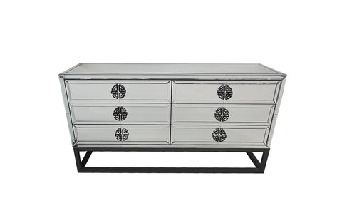 Athens Mirrored Dresser Table with six drawers, black frame and elegant reflective finish
