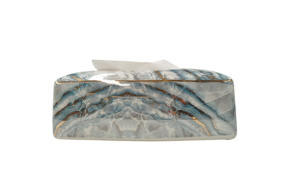 Elegant Atlantic marble tissue box in blue with gold accents for a luxe touch.
