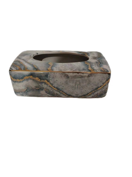 Stylish Atlantic marble tissue box in gold and grey tones with a sleek finish.