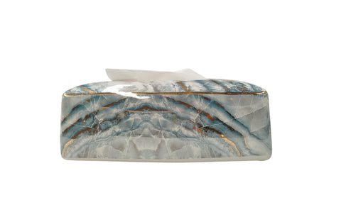 Elegant Atlantic marble tissue box in blue with gold accents for a luxe touch.