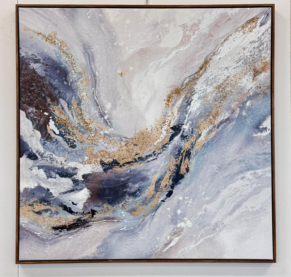 Framed Atlantis art displayed in modern interior with natural tones.