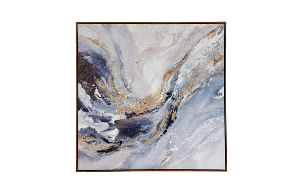Abstract ocean-inspired canvas with gold, blue, and soft white hues.