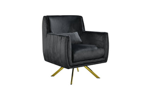 Stylish swivel chair in black velvet with golden base support