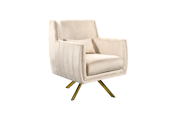 Swivel armchair in champagne velvet with luxurious gold base finish