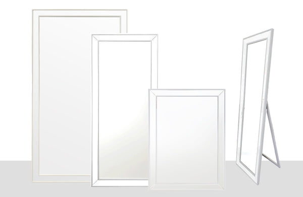 White beaded framed mirrors in multiple sizes including full length and wall designs