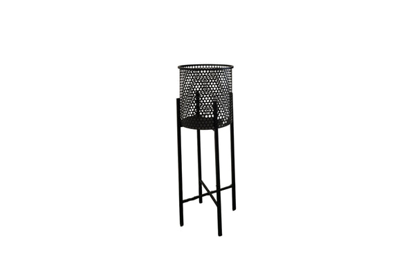 Single matte black Beehive Planter with black legs, empty, on a white background.
