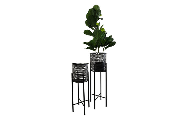 Black beehive planters in two sizes with lush green plants, photographed on a pure white background for a clean, modern look.