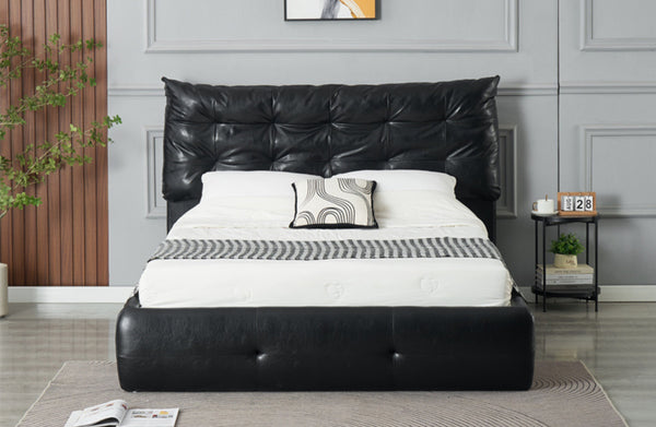 Black PU leather bed with tufted headboard and stylish modern look