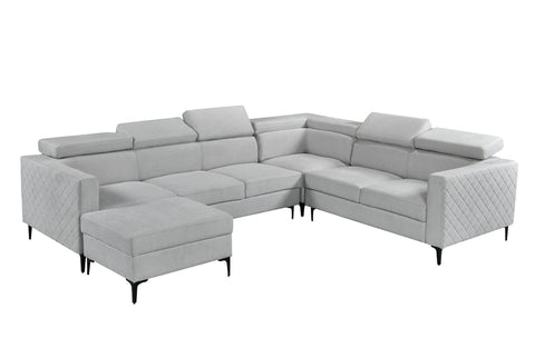 Light grey Boston modular lounge with diamond stitching and adjustable headrests on black legs.