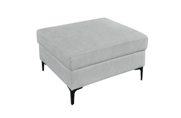 Light grey Boston modular ottoman with black legs, matching lounge design and stitching detail.