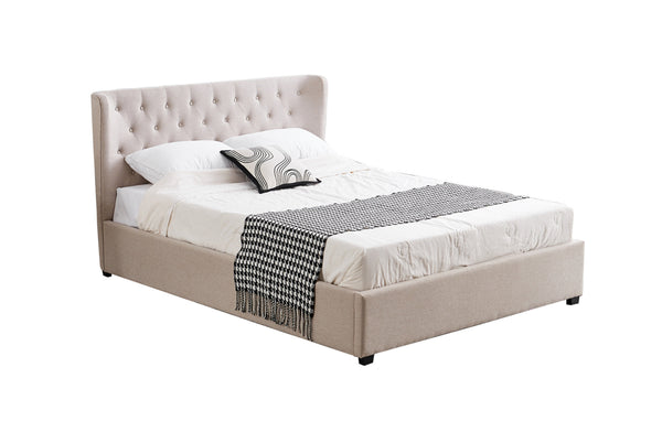 Cambridge Linen Tufted King Bed in elegant tan beige with button-tufted headboard.