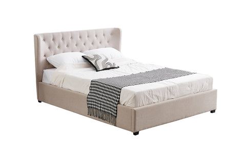 Cambridge Linen Tufted King Bed in elegant tan beige with button-tufted headboard.