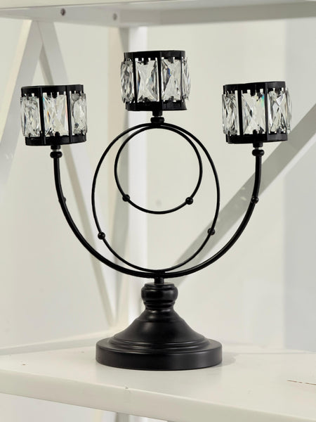 Black crystal candle holder with elegant sparkle and modern charm.