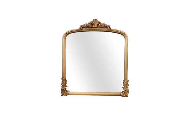 Catherine Gold Lux small ornate mirror with antique gold finish and intricate carved detailing.