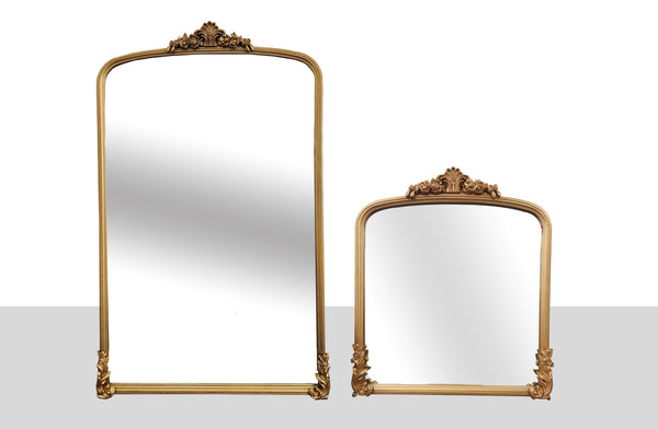 Catherine Gold Lux ornate mirrors collection in small and x-large sizes with regal design.