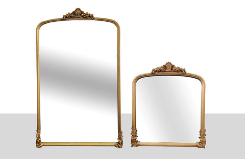 Catherine Gold Lux ornate mirrors collection in small and x-large sizes with regal design.